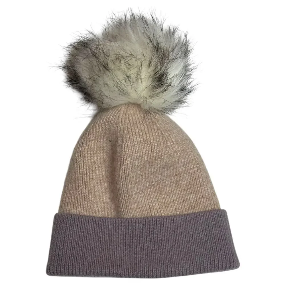 Anthropologie Alpaca Wool Cotton Blend Pom Pom Beanie Lavender Pink